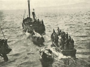 ILN0-1919-0628-0011-001-004 (Illustrated London news). German officers and men coming alongside HMS Ramillies after scuttle