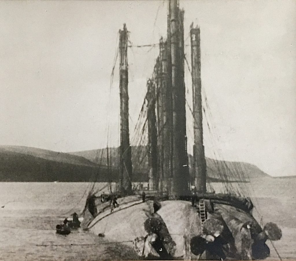 Specially built towers, made from old cut-up boilers, provided the airlocks through which workers could enter the hulls.