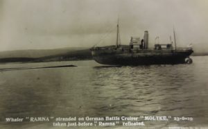 The whaler Ramna after running aground on Moltke. (Courtesy Kirkwall Library and Archives L202/1 941.09 B)